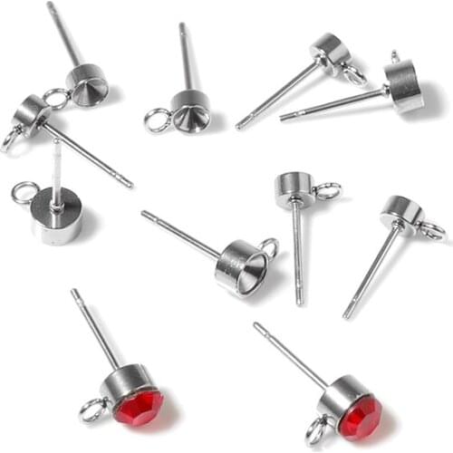 XINYAO 30Pcs/Lot Steel Color 4mm 5mm Stainless Steel Car Cup Drill Earrings With Sling for Jewelry Making Accessories