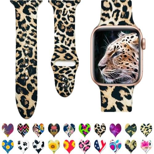 Sport Leopard Sun-Flower Silicone Rubber Strap Band For Apple Watch Band Iwatch 6 Series 654321 38mm 40mm 42mm 44mm