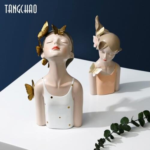 Nordic Butterfly Girl Figurines Home Decor Modern Resin Sculpture Miniatures Figurines Home Ornaments Living Room Decoration