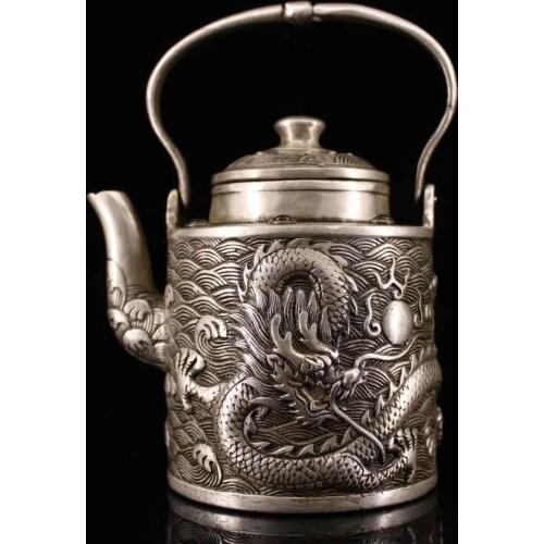 Collect the old pure copper and make the inlaid gem Panlong wine pot and teapot by hand / Decoration Collection Gifts