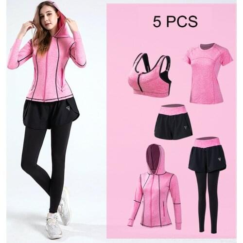 New 2/3/4/5Pcs Sports Yoga Set Women Tracksuit Athletic High Waist Leggings Outfit Workout Sportswear Gyms Crop Top Sports