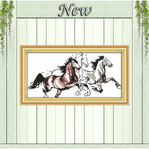 Three Running horses animal Pattern Print on Canvas DMC 14CT 11CT NKF Cross Stitch DIY Needlework Kit Embroidery Sets Home Decor