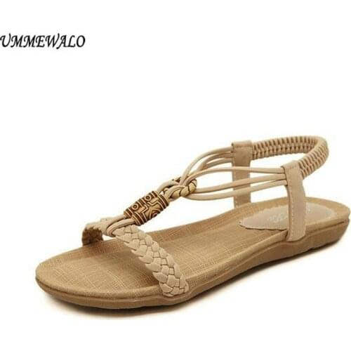 UMMEWALO Sandals Women Casual Thong Sandals String Beed Designer Elastic Band Ladies Summer Gladiator Sandal Shoes Zapatos Mujer