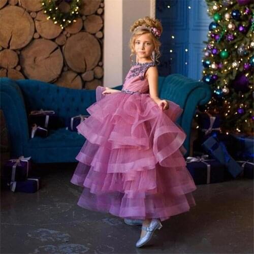 Gorgeous Flower Girl Dresses Fluffy Tulle Pageant Birthday party Applique Princess Gown First Communion Party Dresses