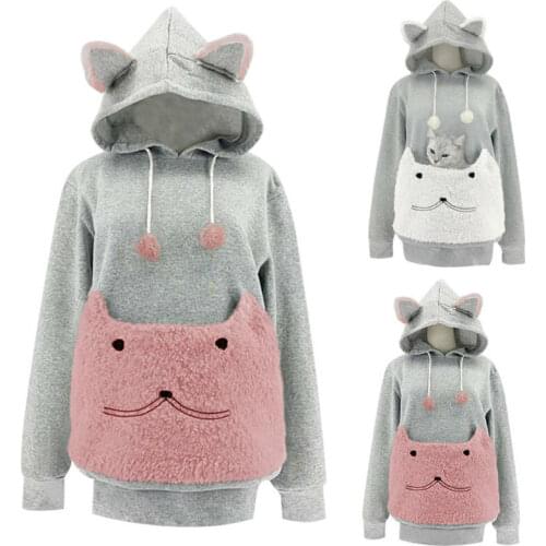 Spring Fashion Womens Sweatshirt Cute Girl Hoodie Sweatshirt Cat Ear Decoration Hooded Casual Pullover Long Sleeve Jumper Tops