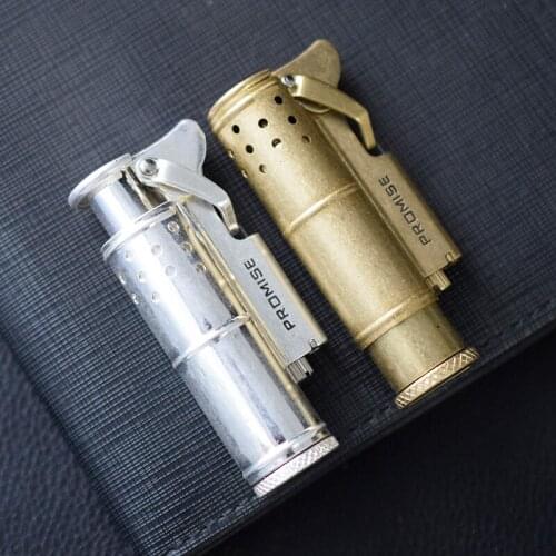 PROMISE Vintage Trench Pure Brass Kerosene Lighter Old Retro Ignition Creative Windproof Male Smoking Accessories Birtheday Gift