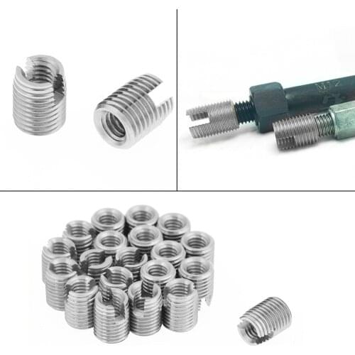 20Pcs Stainless Steel Self Tapping Threaded Insert Wire Thread Insert Bushing Screws Sleeve M4 x 8mm Repair Inserts