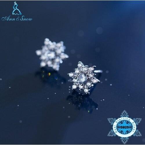 925 Sterling Silver Earrings For Women Snowflake Zirconia Fine Jewelry Stud Earring Gifts Jewellery For Girls