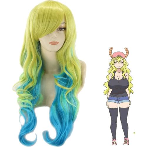 Anime Women Long Wavy Miss Kobayashis Dragon Maid Quetzalcoatl Lucoa Synthetic Hair Cosplay Wig Heat Resistance Fiber+wig cap