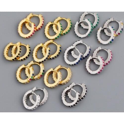 1Pair Piercing 925 Sterling Silver Earrings for Women 2020 Trend Jewelry Diameter 11mm Red Blue Black Color Zircon Earrings