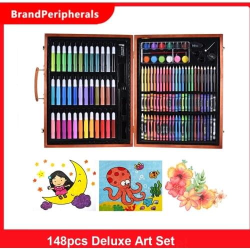 148pcs Deluxe Art Set for Kids with Wooden Case Color Markers Pencils Crayons Oil Pastels Painting Supplies
