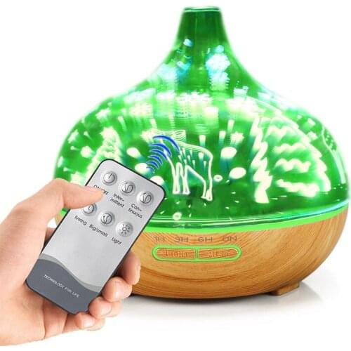 3D aromatherapy machine 400ML humidifier glass timing colorful night light large capacity remote control wood grain home office
