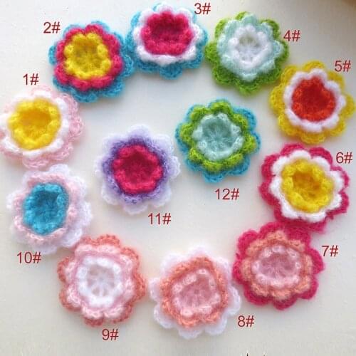 40PCS/lot Handmade woolen Yarn Crochet Knitted Flower applique Patchwork DIY needlework sewing accessories Cloth paste 352