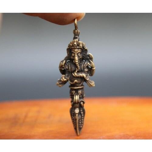 6.5 CM Tibet Pure Bronze Copper Ganesha Elephant God Dorje Vajra-pestle Pendant