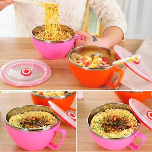 600ml Lunch Box Stainless Steel Reusable Bowl with Lid Home Kitchen Salad Bowls Non-slip Silicone Bottom Food Storage Bowl Set