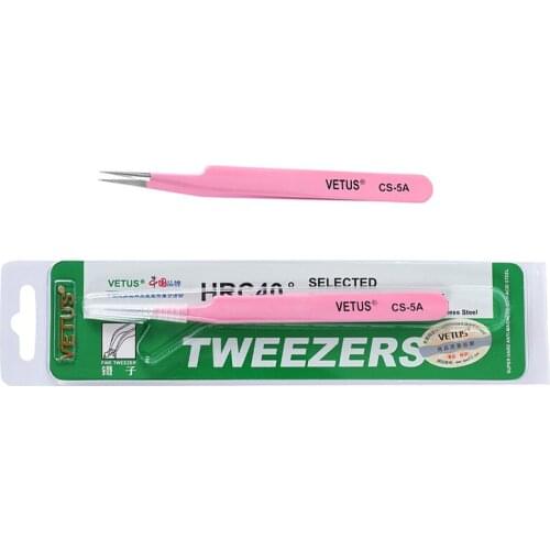VETUS CS Series Anti-Static Tweezers For Eyelash Extension Eyebrow Stainless Steel Precision Tweezers Makeup Repair Tools