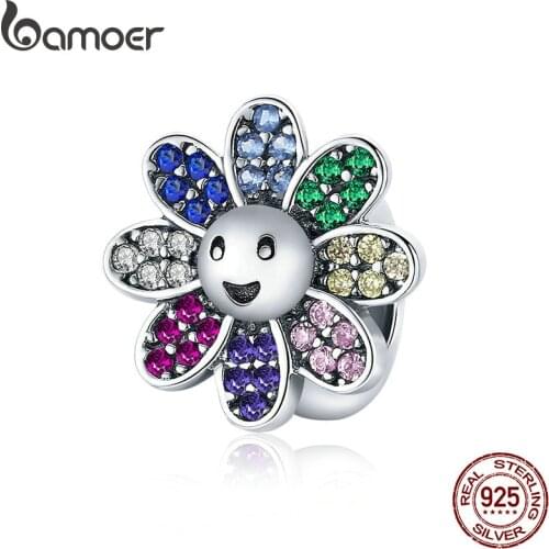Bamoer 925 Sterling Silver Colorful Sunflower Charm for Original 3mm Bracelet Accessories Original silver jewelry make SCC1701
