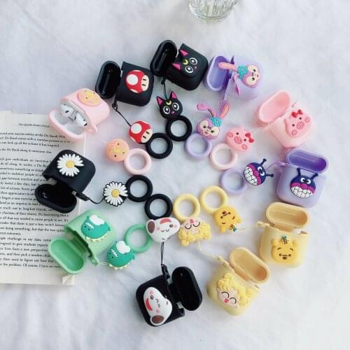 Cartoon patterns case for airpod 1/2 cute soft cover soft with Lanyard ring and Feel smooth