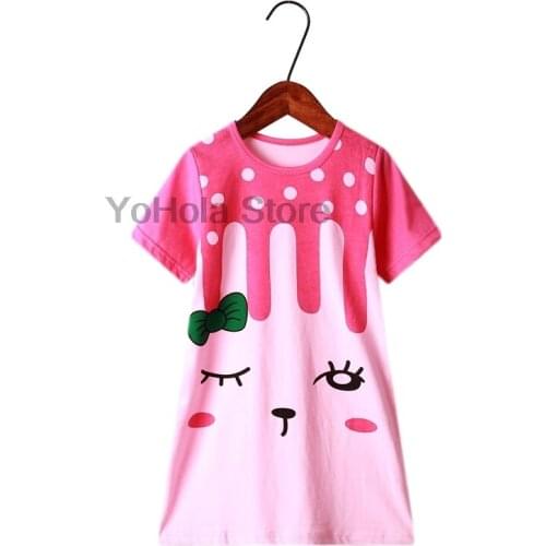 Kids Girls Cotton Nightgown Cartoon Animal Nightdress Girl Sleepwear Nightie Summer Short Sleeves Nightwear Children Clothes