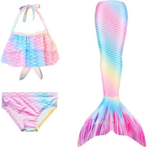 Kids Girls Mermaid Tails Costume Swimsuit Bikini Bathing Suit Dress for Girls Can Add Flipper Monofin For Swim Halloween