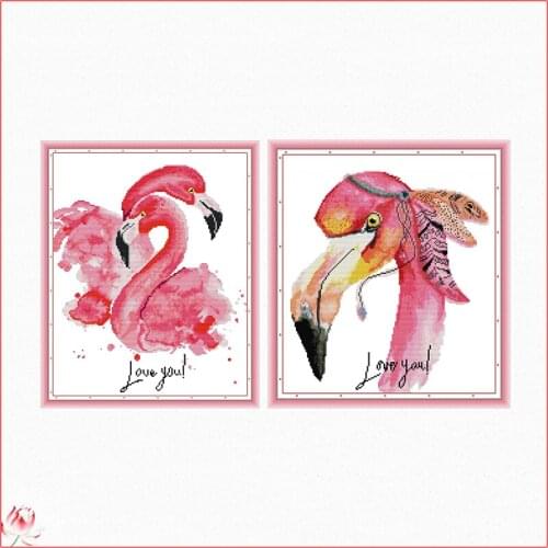 Joy Sunday Love Flamingo 14CT 11CT Counted and Stamped Cute Animal Home Decor Needlework Needlepoint Cross Stitch Kits