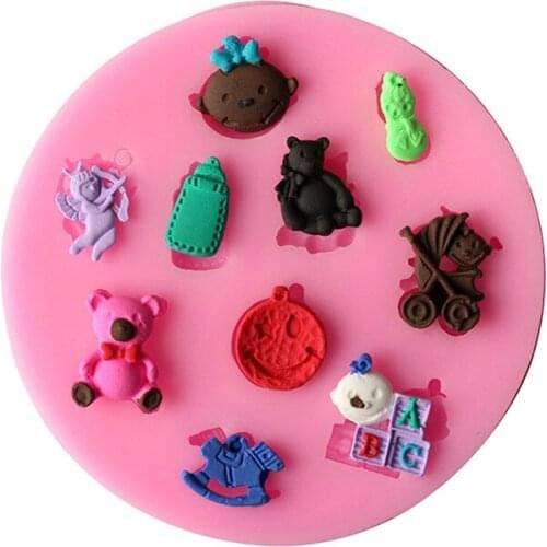 Kitchen DIY Baby toys Bear Bottles Angel Doll Trojans for Cake Decoration Liquid Silicone Tools Pastry mould Pudding Soap C022