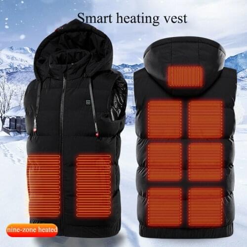 9 Areas Winter Hooded Heated Jackets USB Warm Sprots Thermal Coat Heatable Vest Mens Womens Outdoor Electric Heating Jackets