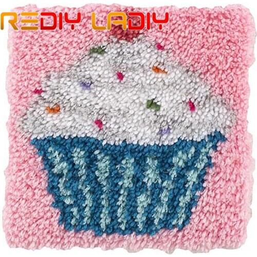 Latch Hook Kits Make Your Own Rug Icecream Crocheting Cushion Mat DIY Carpet Rug Set Acrylic Yarn Printed Canvas Hobby & Crafts