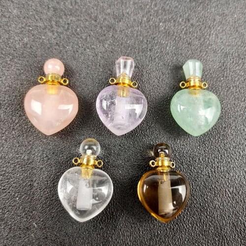 Natural Crystal Agate Perfume Bottle Love Pendant Natural Semi-precious Stone Essential Oil Bottle Ornament Handicraft All Match