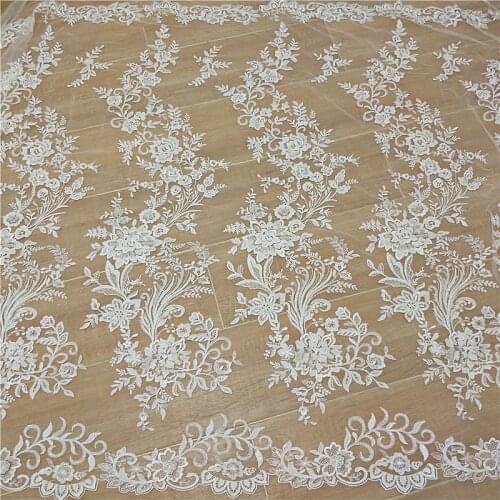 New Lace Fabric Heavy Embroidery Bridal Lace Fabric Rayon With Clear Sequins Large Patterns Lace Fabric 1 Yard