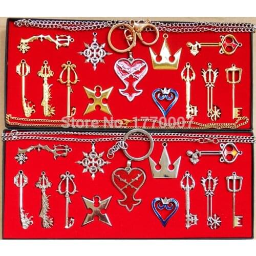 NEW 13pcs/set Kingdom Hearts II KEY BLADE Necklace Pendant+Keyblade+Keychain Weapons Set