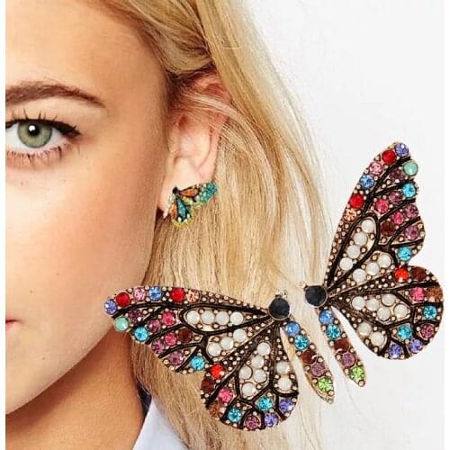 New Cute Butterfly Stud Earrings for Women Color Drill Party Earrings Jewelry Accessories