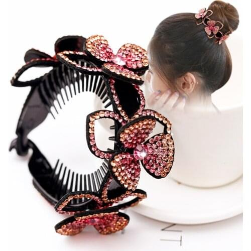 New Meatball Hair Accessories Women Hair Claws Headdress Rhinestone Flower Hairpin Bird Nest Floral Bun Banana Ponytail Clips
