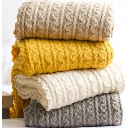 Solid Knitted Blanket Travel Blanket Grey Khaki Sofa Throw Blanket with Tassels Air Condition Blankets 127x170cm/127x220cm