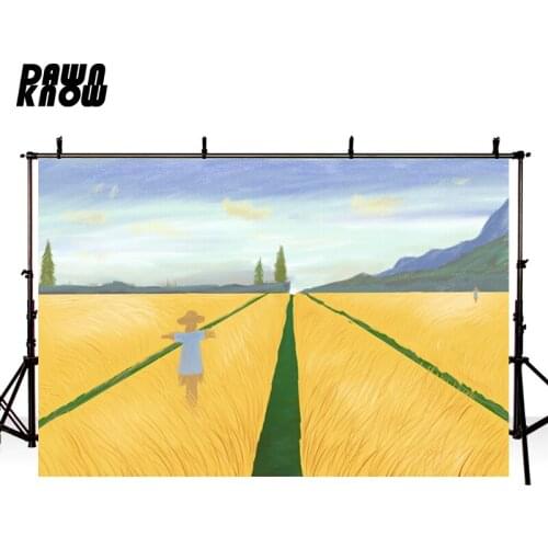 DAWNKNOW Customize Cartoon Paddy Field Autumn Photography Background Backdrop Family Party Decorate Photocall Photo Studio