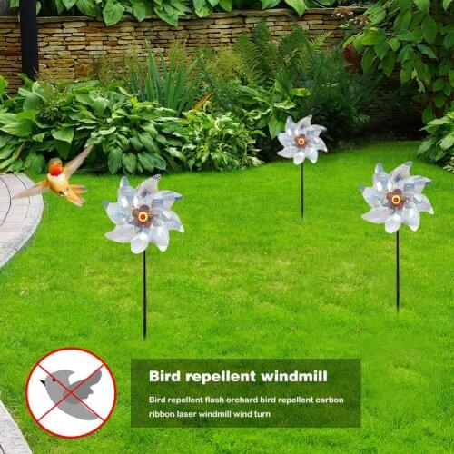 8 Leaves Bird Repeller Windmill Spinner DIY Birds Deterrent Silver Pinwheels for Outdoor Garden Lawn Yard Decoration