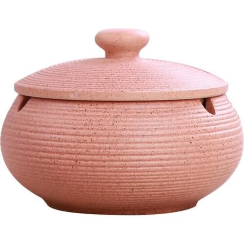 Home Office Portable Fashion Round Ceramic Pot Cigaret-te Ashtray Holder with Lid