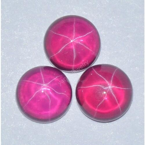 Sale 6~10mm Hardness 9 Red Star Rubys Corundum Stone Round Shape Cut Cabochon Flat Bottom Back Lab Created Gems For Jewelry