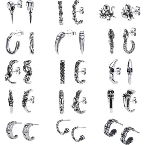 AOEDEJ Snake Skull Punk Stud Earrings for Men Stainless Steel Earrings Gothic Ear Studs Hip Hop Jewelry Accessories for Women