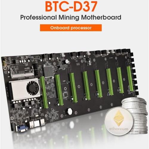 TISHRIC BTC-D37 Professional Mining Motherboard CPU Set 8*PCIE 16X Slots Miner Power Supply 8 Graphics Cards Miner Motherboard