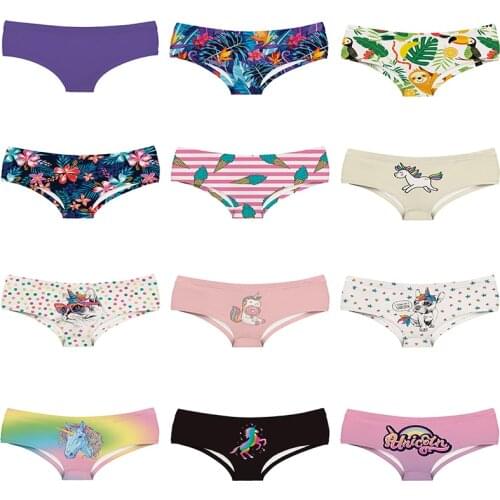 Tropical Rainforest Flower Pattern Women Panties Turkish Ice-cream Stripe Lady Underwear Wild Animal Unicorn-cat Girl Briefs