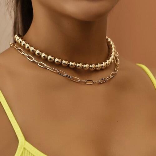 2 Pcs/Set Women Vintage Necklaces Bohemian Sexy Gold Color Beaded Simple Chain Double Necklace Ladies Beach Party Jewelry Gift