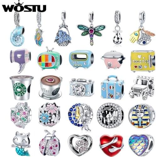 WOSTU Authentic 925 Sterling Silver Dazzling Clear CZ Claw Charm Beads Pendant Fit Original Bracelet Women DIY Fine Jewelry Gift
