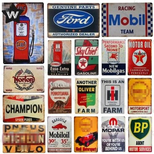 Motor Oil Tinplate Gasoline Metal Poster Gargoyle Mobiloil Metal Sign Retro Vintage Wall Art Wall Stickers for Garage Decoration