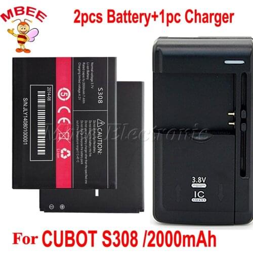 1LOT=1PC Universal Dock Charger +2PCS 2000mAh Battery For CUBOT S308 Batterie Bateria AKKU PIL