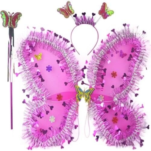 10 Pack Angel Elves Butterfly Gold Wings Children Girls Wing Headband Magic Wand Halloween Birthday Masquerade Performance