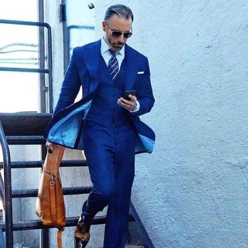 2018 Latest Coat Pant Designs Blue Men Suit Slim Fit 3 Piece Tuxedo Prom Suits Jacket Custom Groom Blazer wedding dress