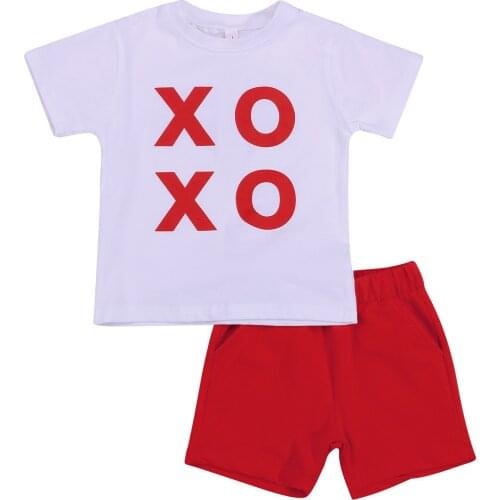2021 1-6Y Casual Kids Baby Boy Girl Clothing XO Letter Print Short Sleeve Tops T-shirt+Solid Color Short Pants Summer 2pcs Set
