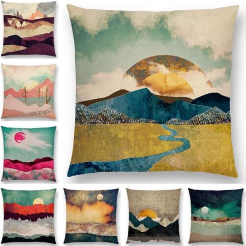 25 Newest Design Available Sun Moon Day Night Sky Sea Stormy Mountains Prints Cushion Cover Home Decor Pillowcase