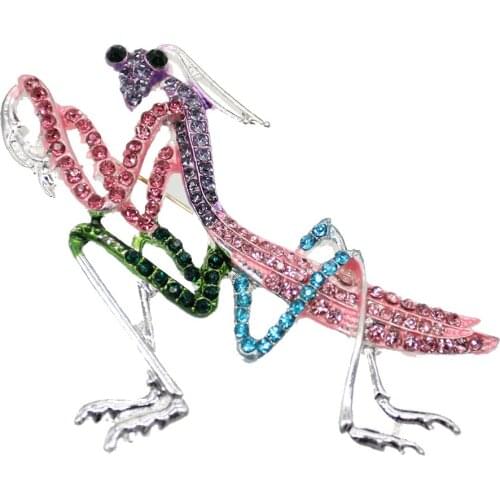 50PCS/LOT Rhinestone Mantid Insect Animal Pin Brooch for women